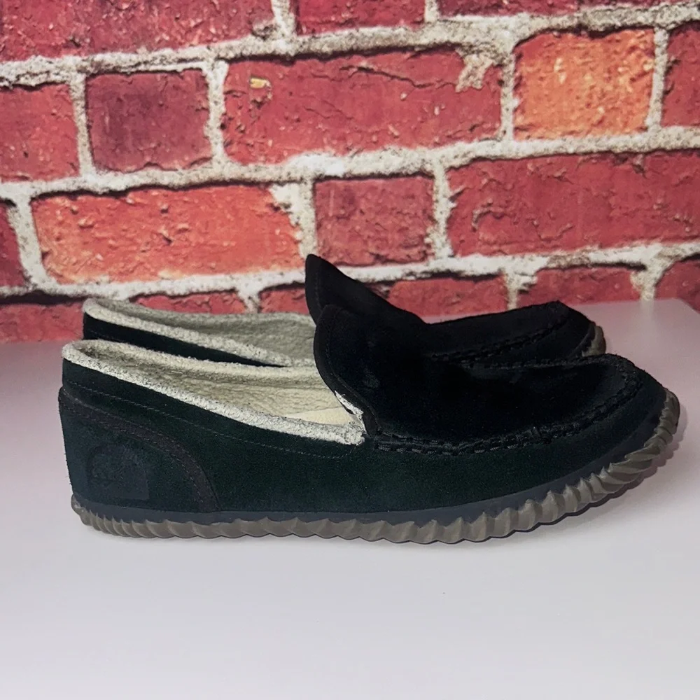 Sorel Men’s Slip-On Shoes Size 10 Black Suede Sherpa Lined Comfort Loafers